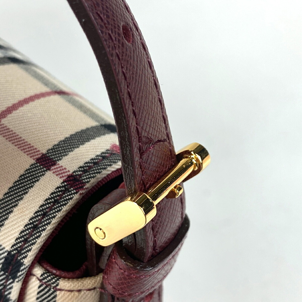 Burberry logo shoulder bag check canvas beige Burgundy Red - Picture 4 of 6